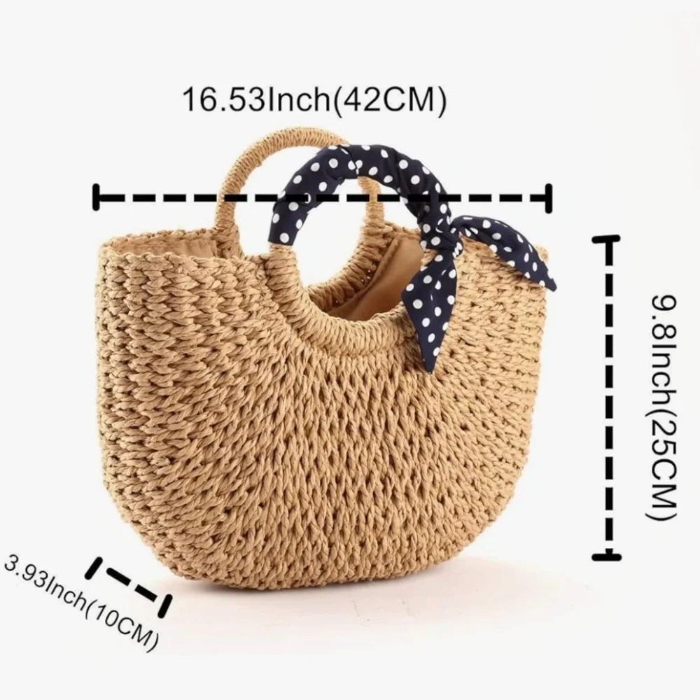 Summer large beach handmade rattan straw tote bag